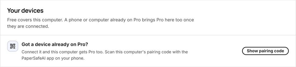 Your devices section in the desktop app showing device management and pairing controls.