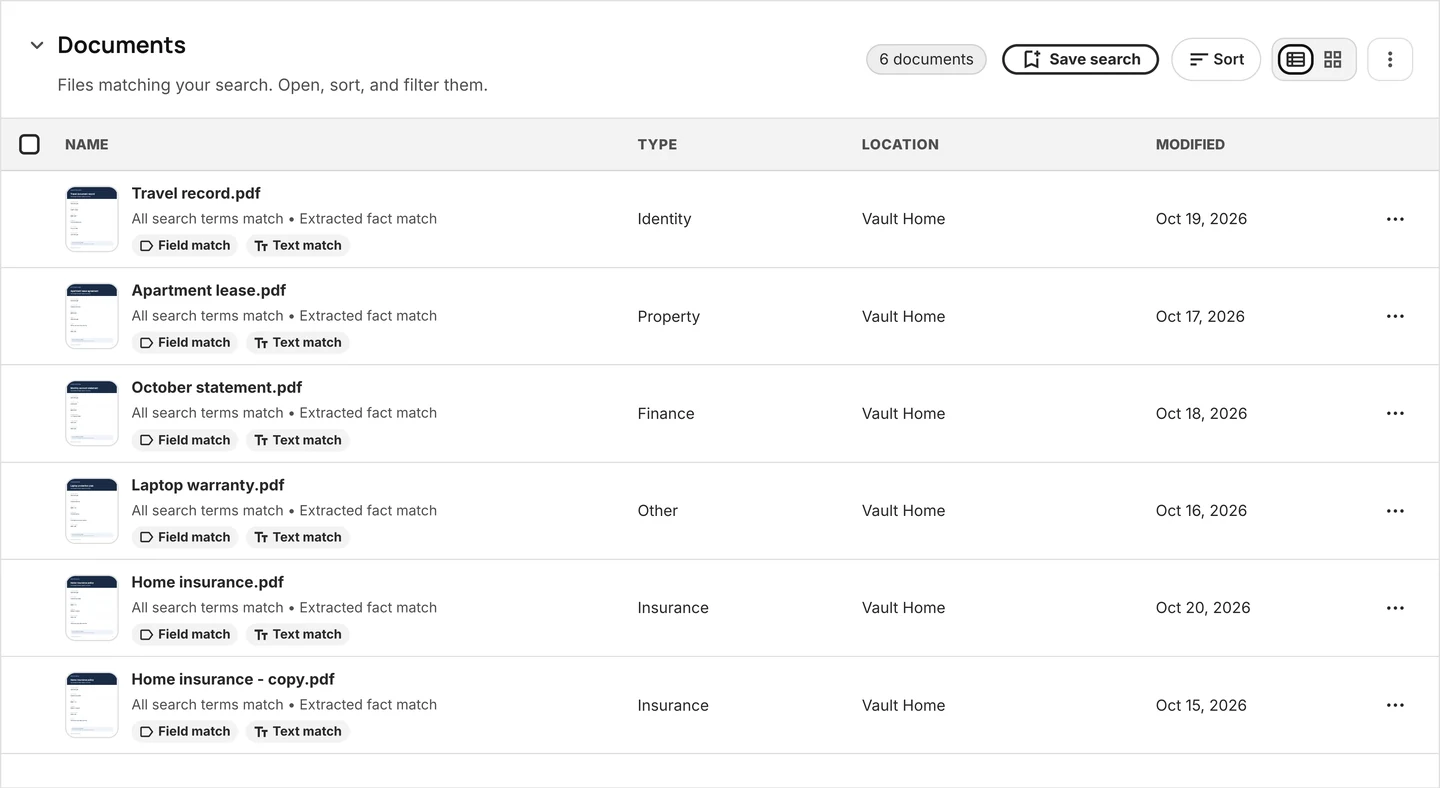 Real PaperSafeAI search results for fictional Jamie Morgan documents